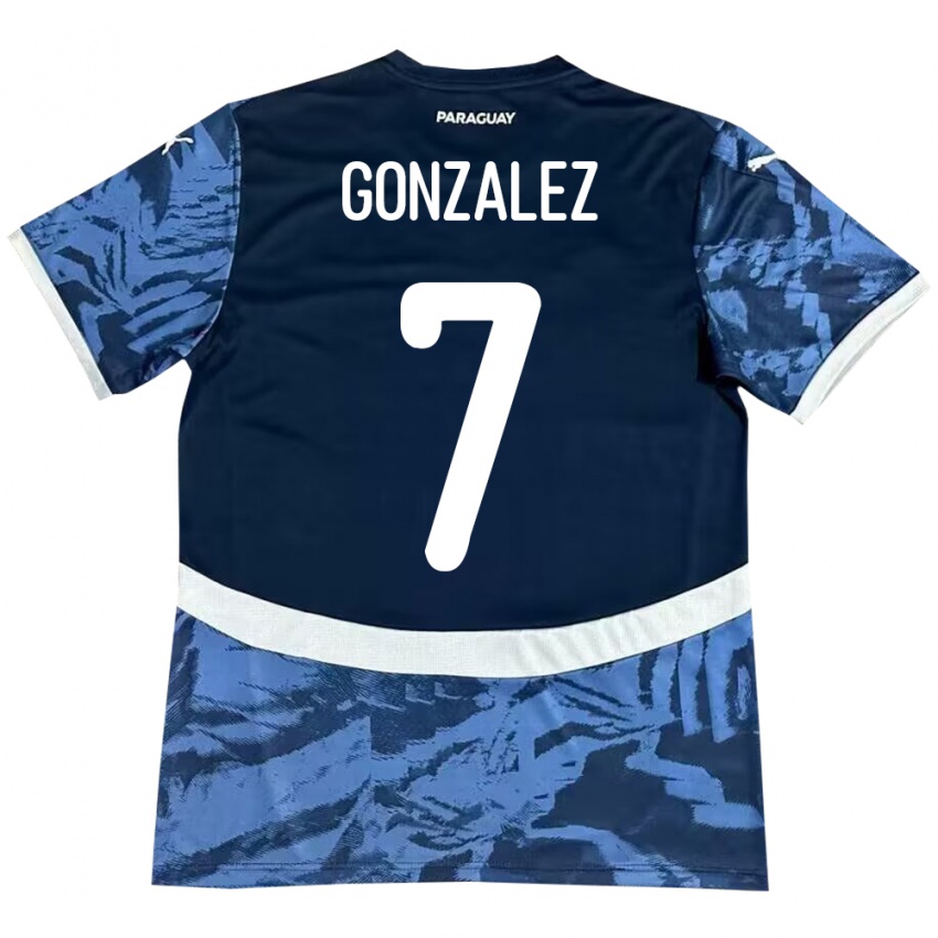 Mann Paraguay Diego González #7 Blå Bortetrøye Drakt Trøye 24-26 Skjorter T-Skjorte