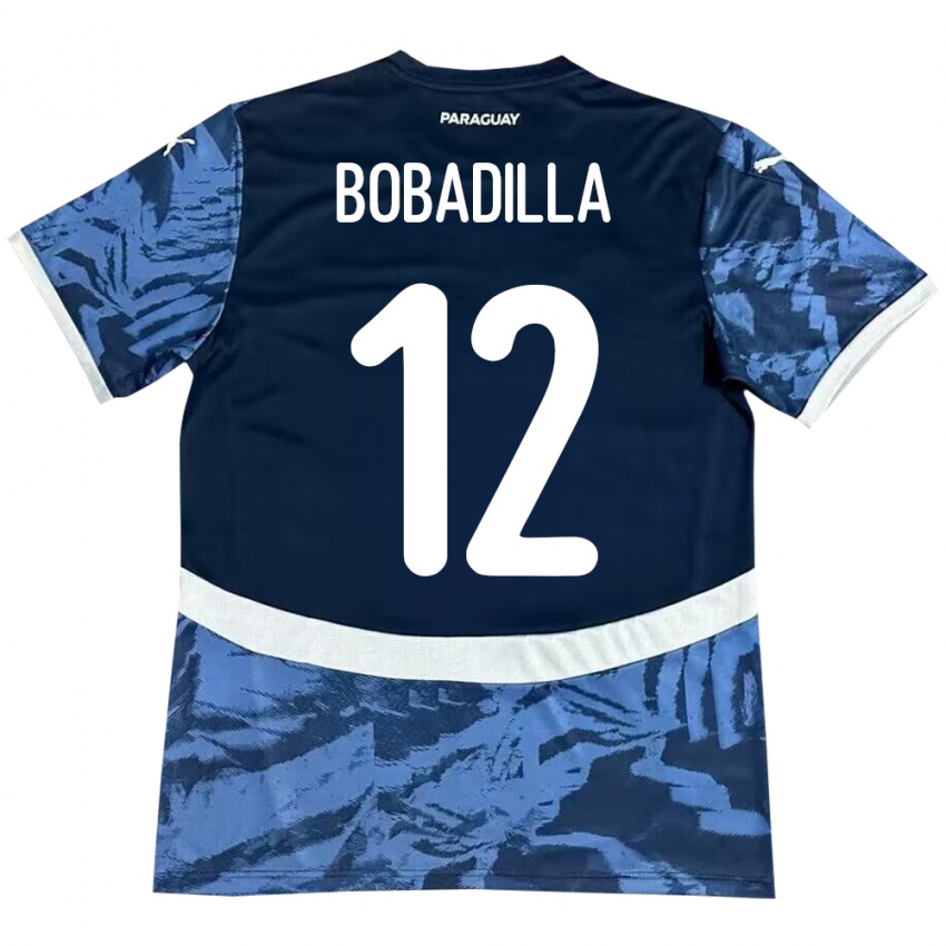 Mann Paraguay Alicia Bobadilla #12 Blå Bortetrøye Drakt Trøye 24-26 Skjorter T-Skjorte