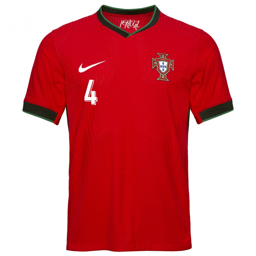 Dame Portugal Ruben Dias #4 Rød Hjemmetrøye Drakt Trøye 24-26 Skjorter T-Skjorte