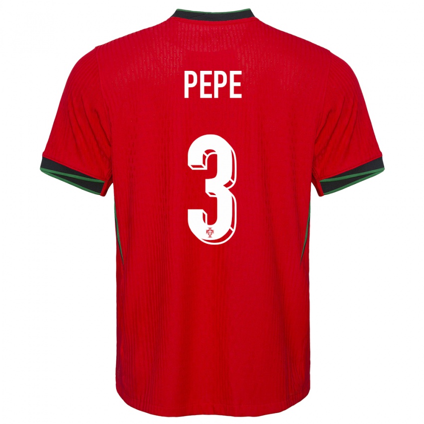 Dame Portugal Pepe #3 Rød Hjemmetrøye Drakt Trøye 24-26 Skjorter T-Skjorte