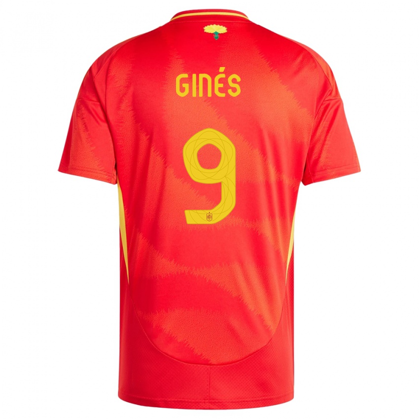 Dame Spania Alvaro Gines #9 Rød Hjemmetrøye Drakt Trøye 24-26 Skjorter T-Skjorte