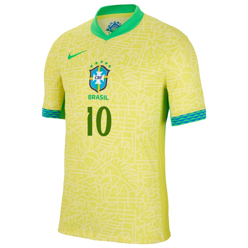 Dame Brasil Neymar #10 Gul Hjemmetrøye Drakt Trøye 24-26 Skjorter T-Skjorte