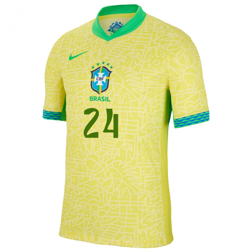 Dame Brasil Ederson #24 Gul Hjemmetrøye Drakt Trøye 24-26 Skjorter T-Skjorte