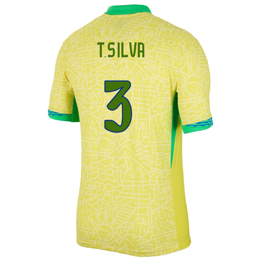 Dame Brasil Thiago Silva #3 Gul Hjemmetrøye Drakt Trøye 24-26 Skjorter T-Skjorte