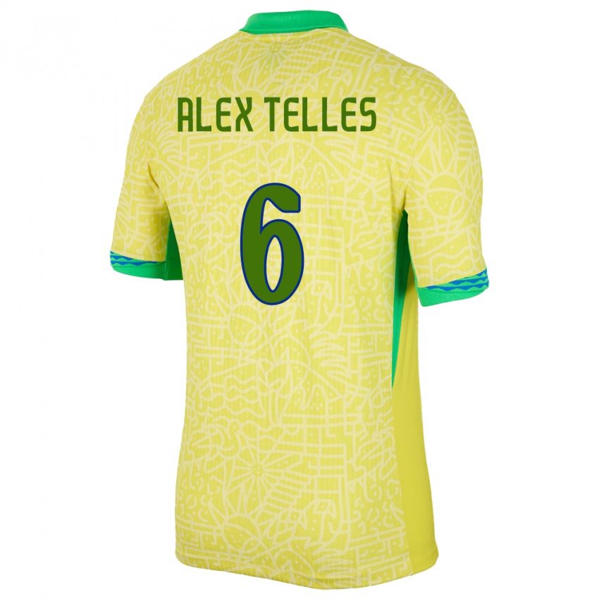 Dame Brasil Alex Telles #6 Gul Hjemmetrøye Drakt Trøye 24-26 Skjorter T-Skjorte