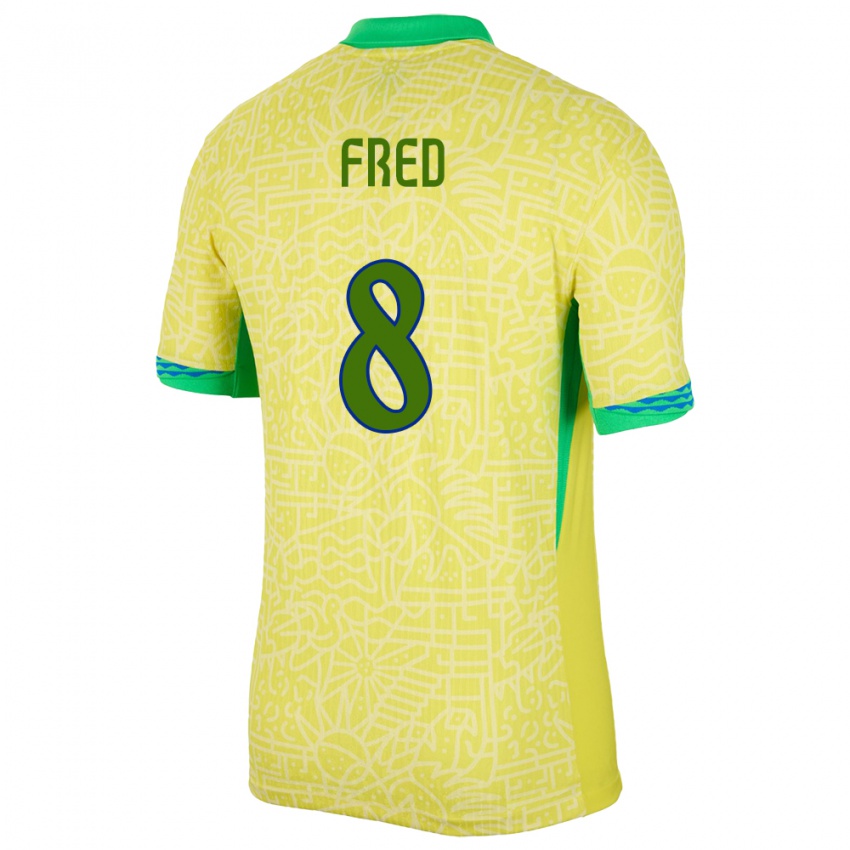 Dame Brasil Fred #8 Gul Hjemmetrøye Drakt Trøye 24-26 Skjorter T-Skjorte