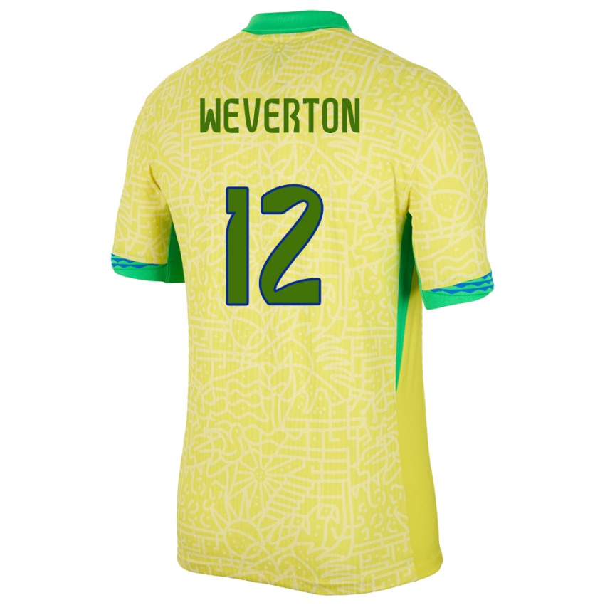 Dame Brasil Weverton #12 Gul Hjemmetrøye Drakt Trøye 24-26 Skjorter T-Skjorte