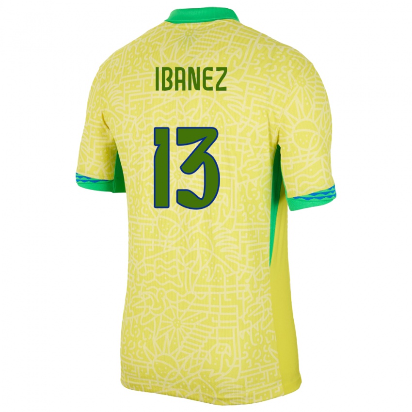 Dame Brasil Roger Ibanez #13 Gul Hjemmetrøye Drakt Trøye 24-26 Skjorter T-Skjorte