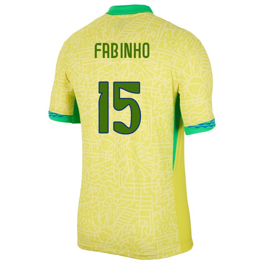 Dame Brasil Fabinho #15 Gul Hjemmetrøye Drakt Trøye 24-26 Skjorter T-Skjorte