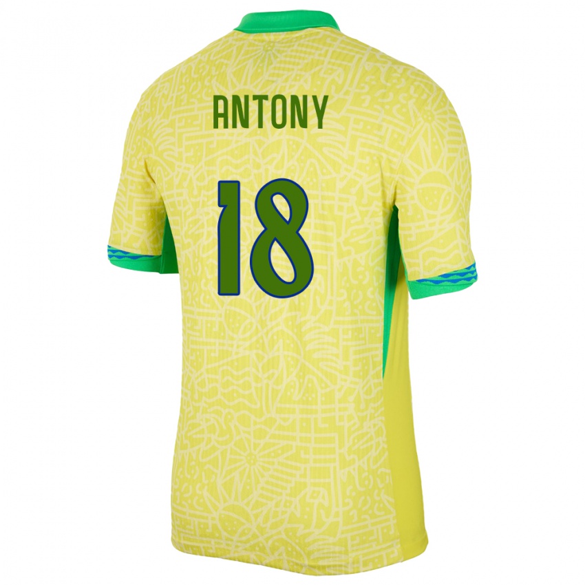 Dame Brasil Antony #18 Gul Hjemmetrøye Drakt Trøye 24-26 Skjorter T-Skjorte