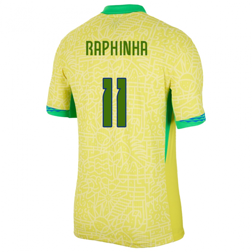 Dame Brasil Raphinha #11 Gul Hjemmetrøye Drakt Trøye 24-26 Skjorter T-Skjorte