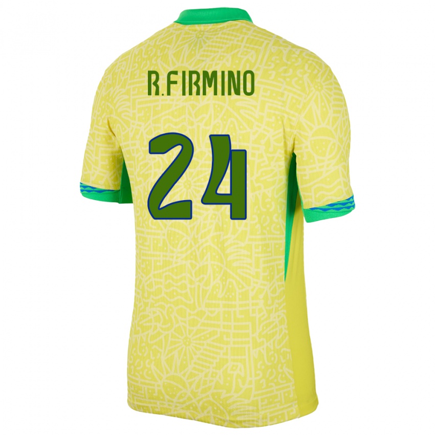 Dame Brasil Roberto Firmino #24 Gul Hjemmetrøye Drakt Trøye 24-26 Skjorter T-Skjorte