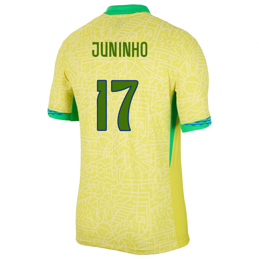 Dame Brasil Juninho #17 Gul Hjemmetrøye Drakt Trøye 24-26 Skjorter T-Skjorte
