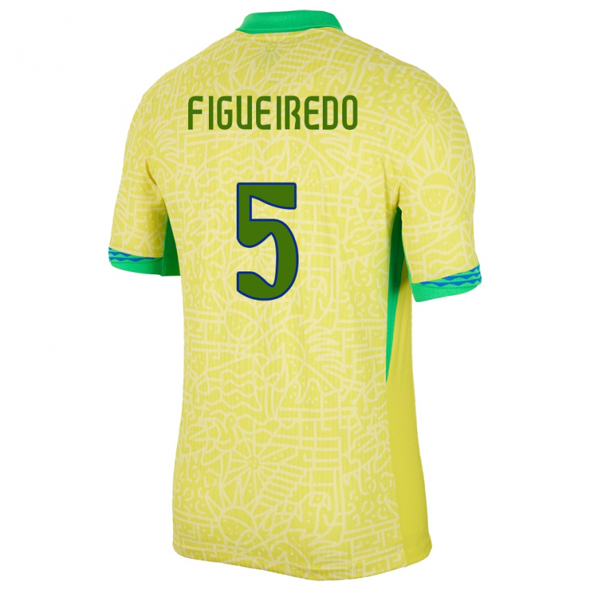 Dame Brasil Vitor Figueiredo #5 Gul Hjemmetrøye Drakt Trøye 24-26 Skjorter T-Skjorte