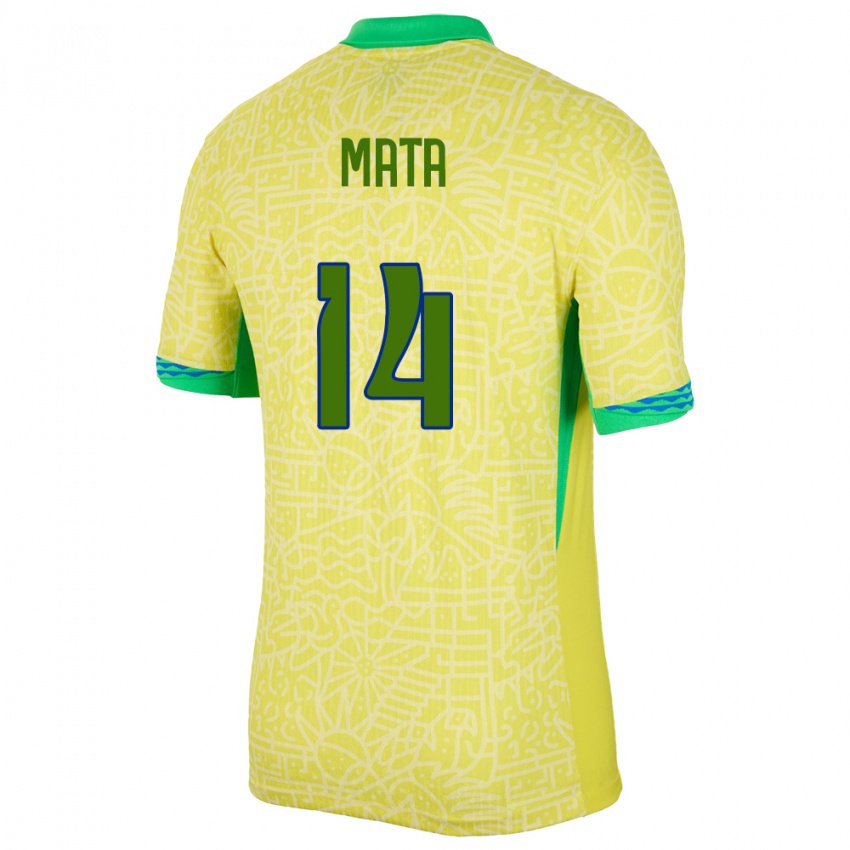 Dame Brasil Da Mata #14 Gul Hjemmetrøye Drakt Trøye 24-26 Skjorter T-Skjorte