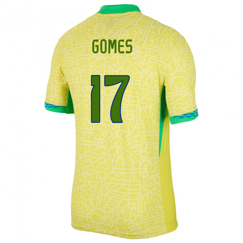 Dame Brasil William Gomes #17 Gul Hjemmetrøye Drakt Trøye 24-26 Skjorter T-Skjorte