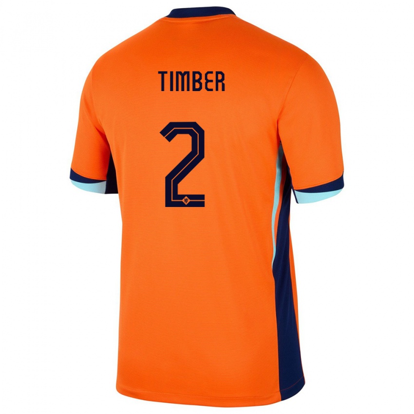 Dame Nederland Jurrien Timber #2 Oransje Hjemmetrøye Drakt Trøye 24-26 Skjorter T-Skjorte