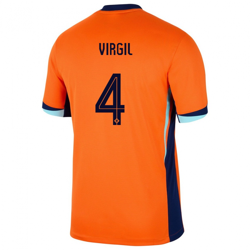 Dame Nederland Virgil Van Dijk #4 Oransje Hjemmetrøye Drakt Trøye 24-26 Skjorter T-Skjorte