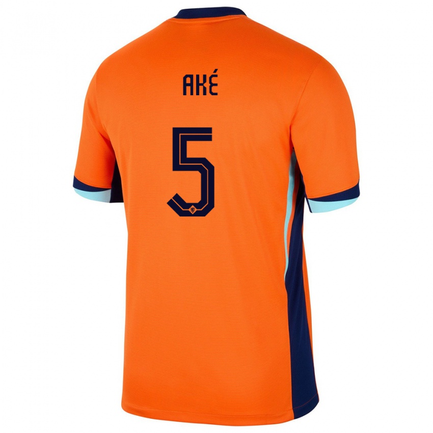 Dame Nederland Nathan Ake #5 Oransje Hjemmetrøye Drakt Trøye 24-26 Skjorter T-Skjorte