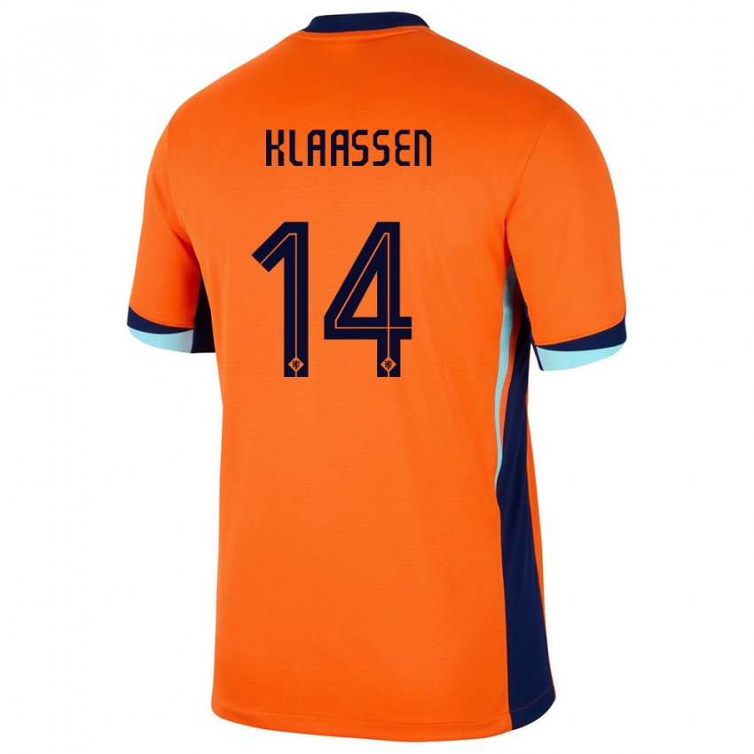 Dame Nederland Davy Klaassen #14 Oransje Hjemmetrøye Drakt Trøye 24-26 Skjorter T-Skjorte