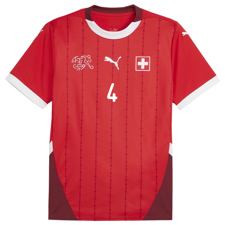 Dame Sveits Nico Elvedi #4 Rød Hjemmetrøye Drakt Trøye 24-26 Skjorter T-Skjorte