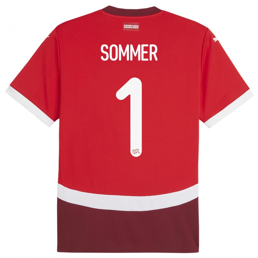 Dame Sveits Yann Sommer #1 Rød Hjemmetrøye Drakt Trøye 24-26 Skjorter T-Skjorte