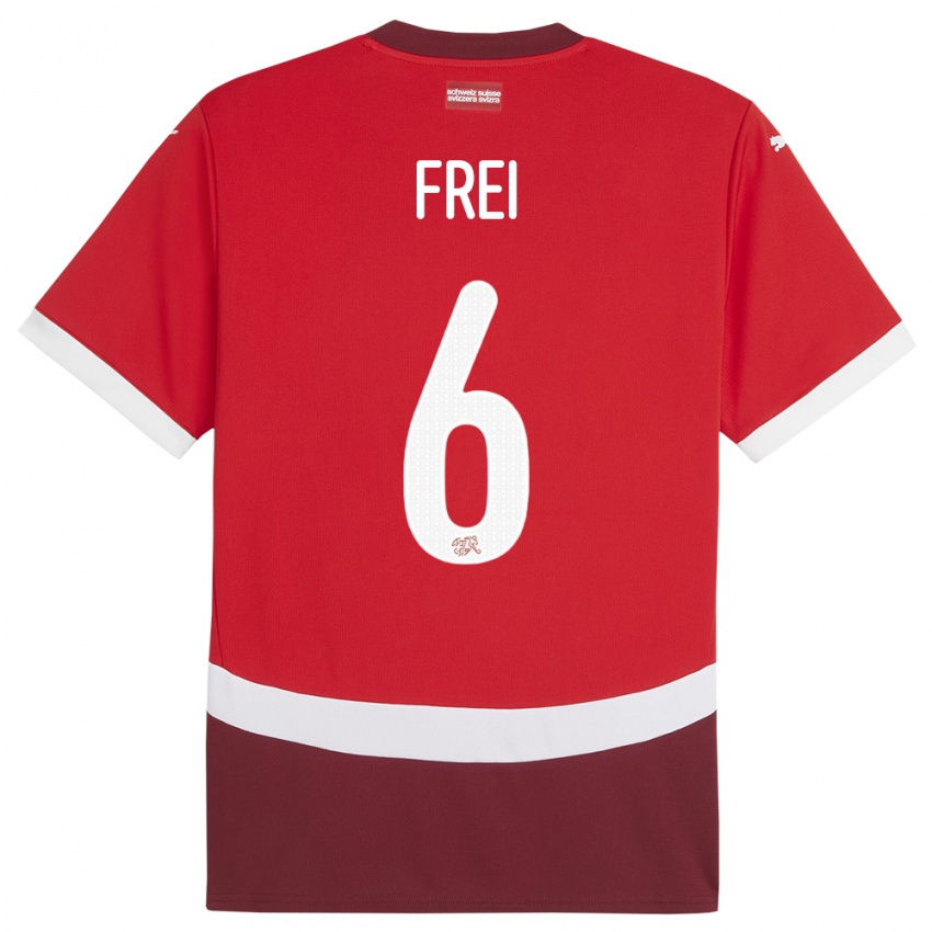 Dame Sveits Fabian Frei #6 Rød Hjemmetrøye Drakt Trøye 24-26 Skjorter T-Skjorte