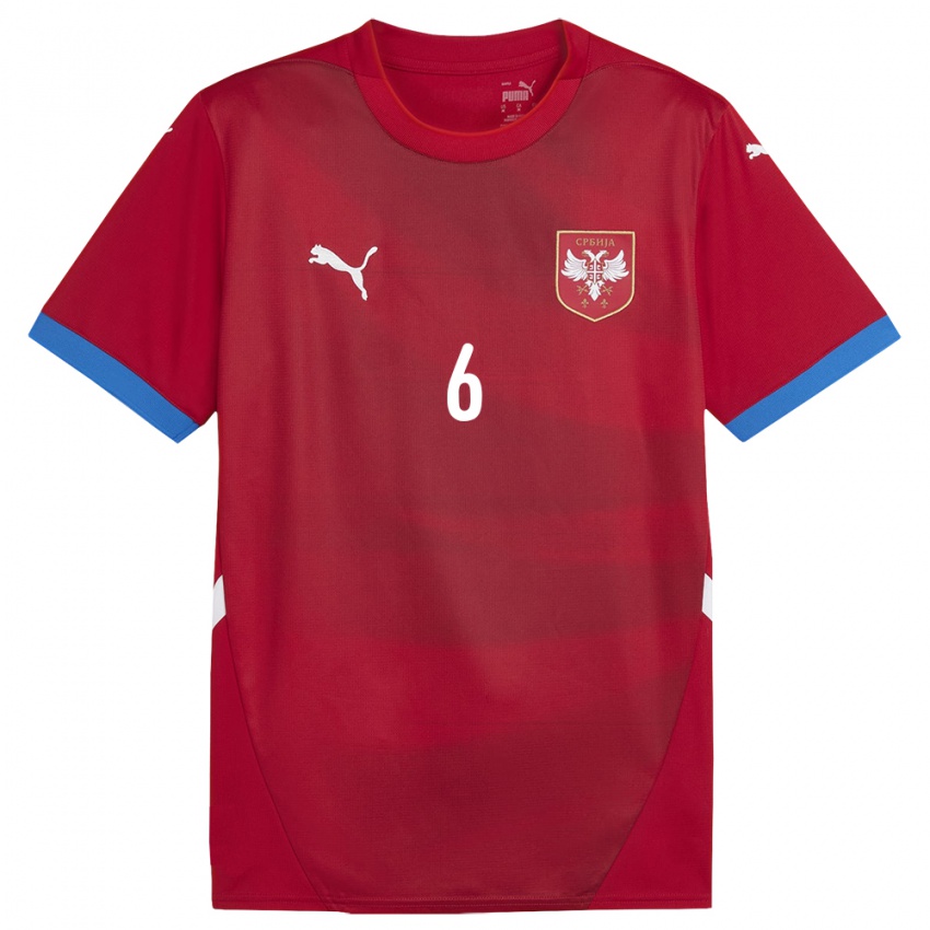 Dame Serbia Erhan Masovic #6 Rød Hjemmetrøye Drakt Trøye 24-26 Skjorter T-Skjorte