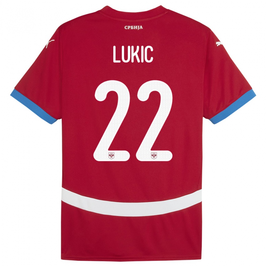 Dame Serbia Sasa Lukic #22 Rød Hjemmetrøye Drakt Trøye 24-26 Skjorter T-Skjorte