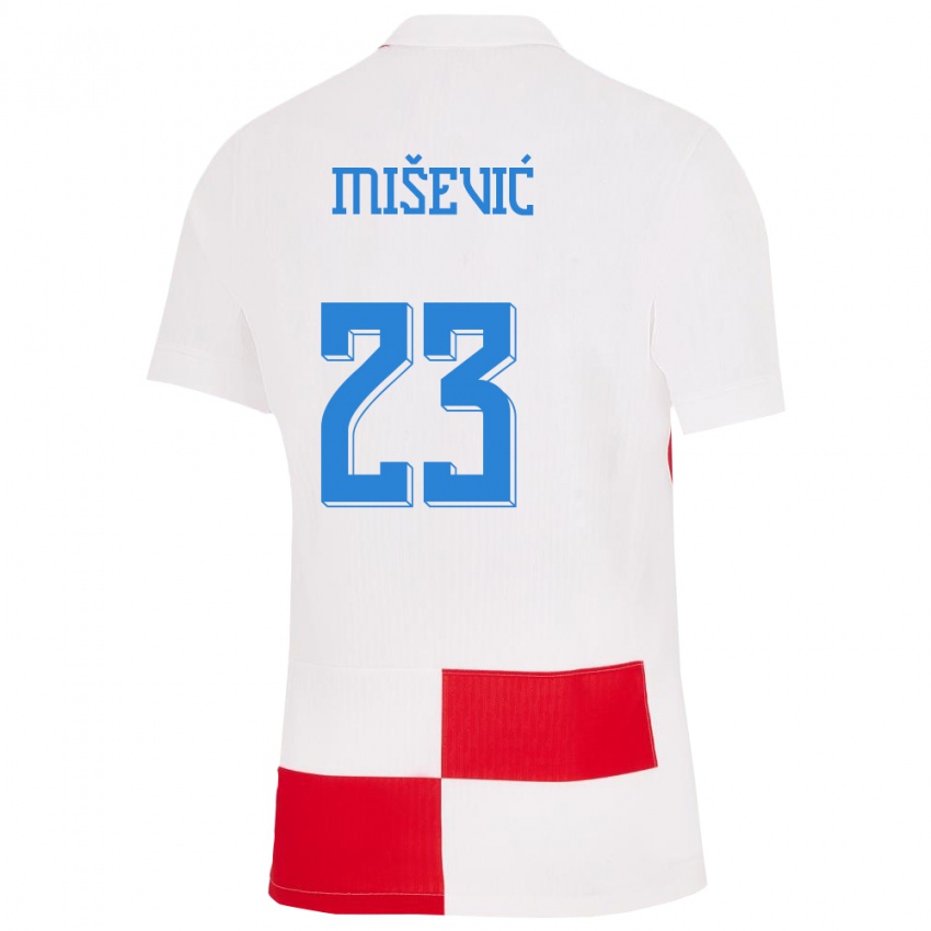 Dame Kroatia Luigi Misevic #23 Hvit Rød Hjemmetrøye Drakt Trøye 24-26 Skjorter T-Skjorte