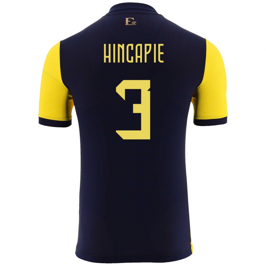 Dame Ecuador Piero Hincapie #3 Gul Hjemmetrøye Drakt Trøye 24-26 Skjorter T-Skjorte
