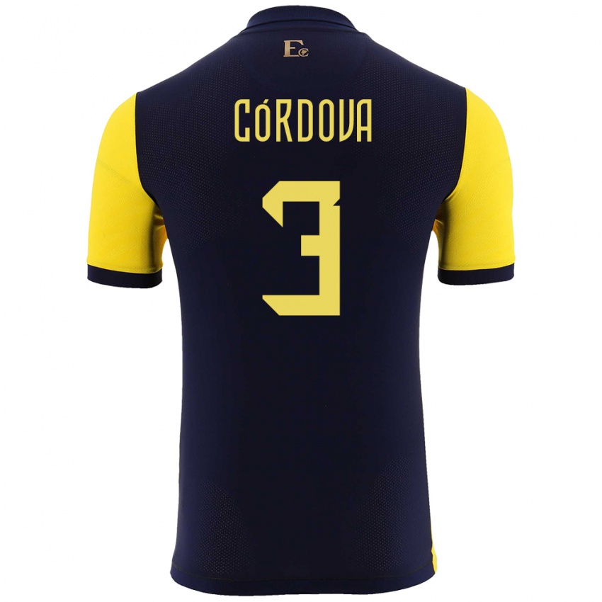 Dame Ecuador Luis Cordova #3 Gul Hjemmetrøye Drakt Trøye 24-26 Skjorter T-Skjorte