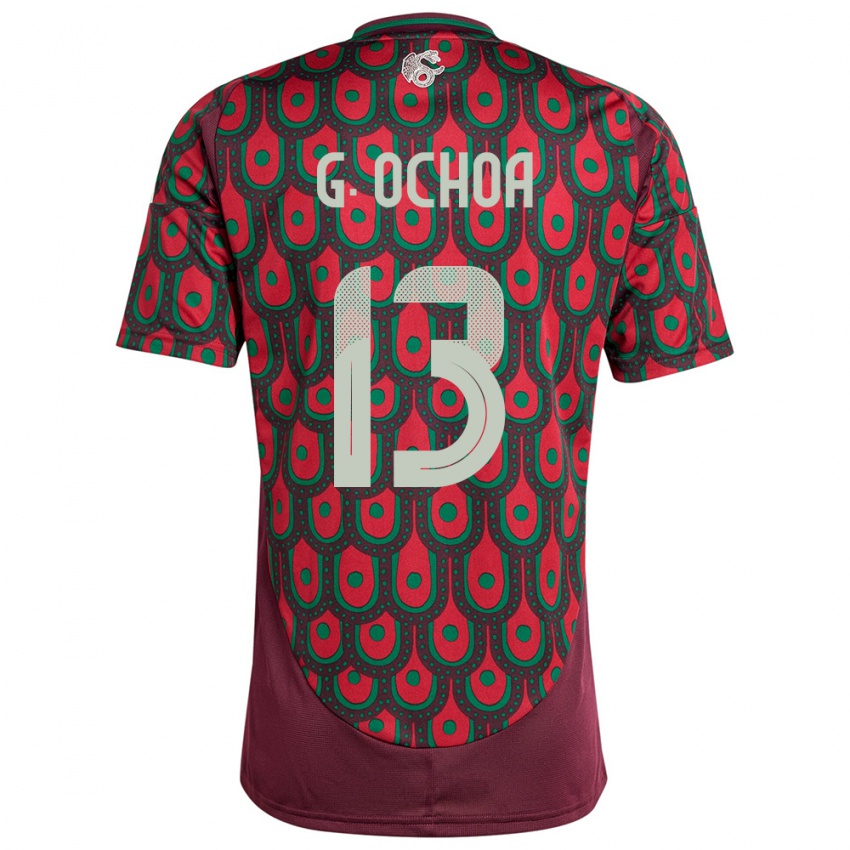 Dame Mexico Guillermo Ochoa #13 Rødbrun Hjemmetrøye Drakt Trøye 24-26 Skjorter T-Skjorte