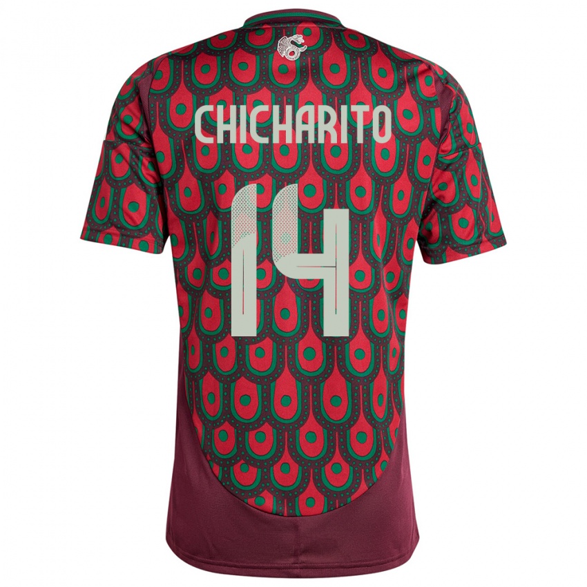 Dame Mexico Chicharito #14 Rødbrun Hjemmetrøye Drakt Trøye 24-26 Skjorter T-Skjorte