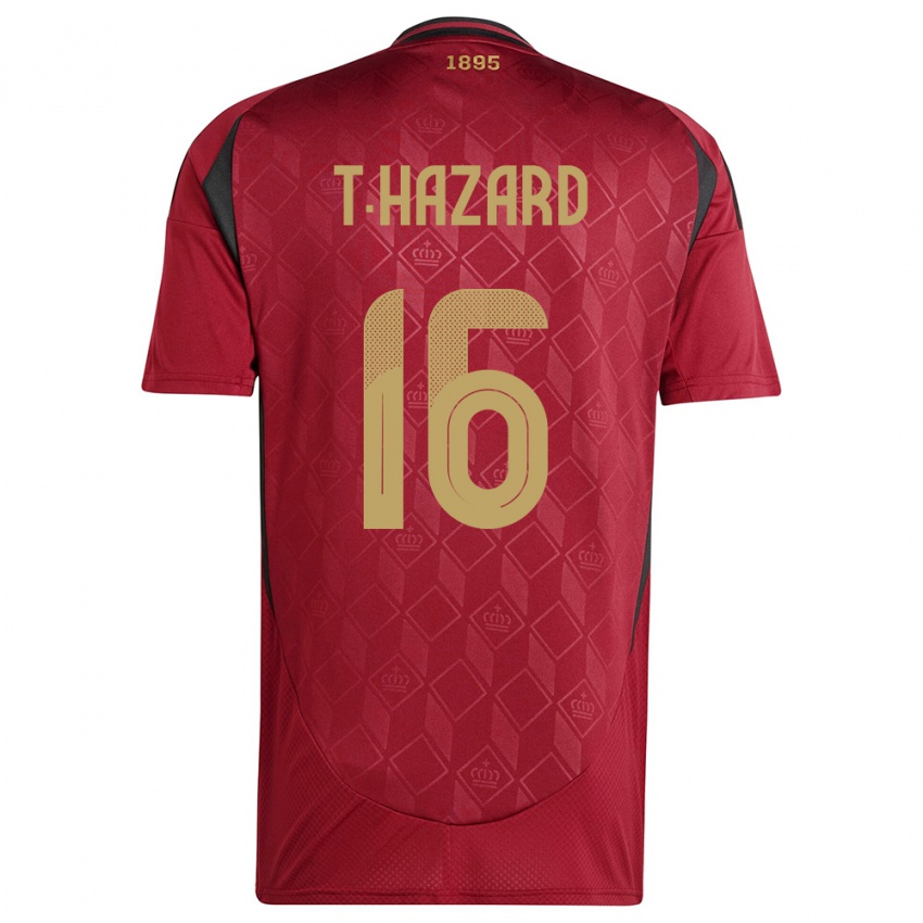 Dame Belgia Thorgan Hazard #16 Burgunder Hjemmetrøye Drakt Trøye 24-26 Skjorter T-Skjorte