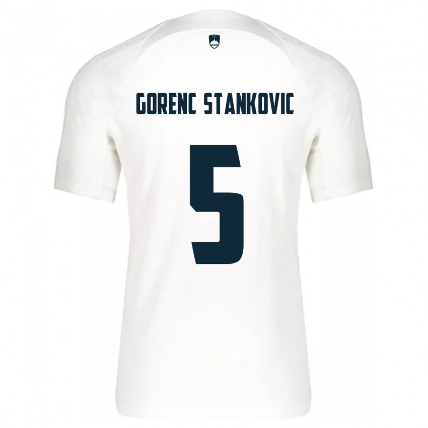 Dame Slovenia Jon Gorenc Stankovic #5 Hvit Hjemmetrøye Drakt Trøye 24-26 Skjorter T-Skjorte