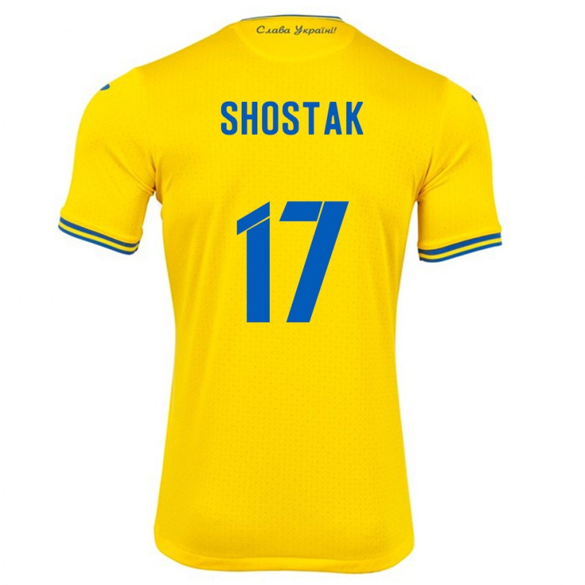 Dame Ukraina Denys Shostak #17 Gul Hjemmetrøye Drakt Trøye 24-26 Skjorter T-Skjorte