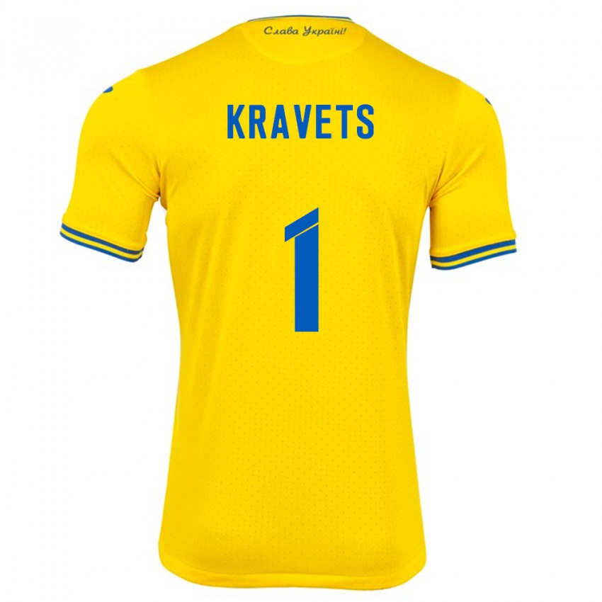 Dame Ukraina Vladyslav Kravets #1 Gul Hjemmetrøye Drakt Trøye 24-26 Skjorter T-Skjorte