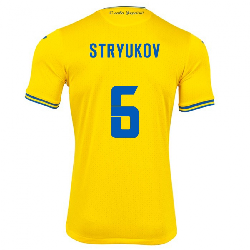 Dame Ukraina Maksym Stryukov #6 Gul Hjemmetrøye Drakt Trøye 24-26 Skjorter T-Skjorte