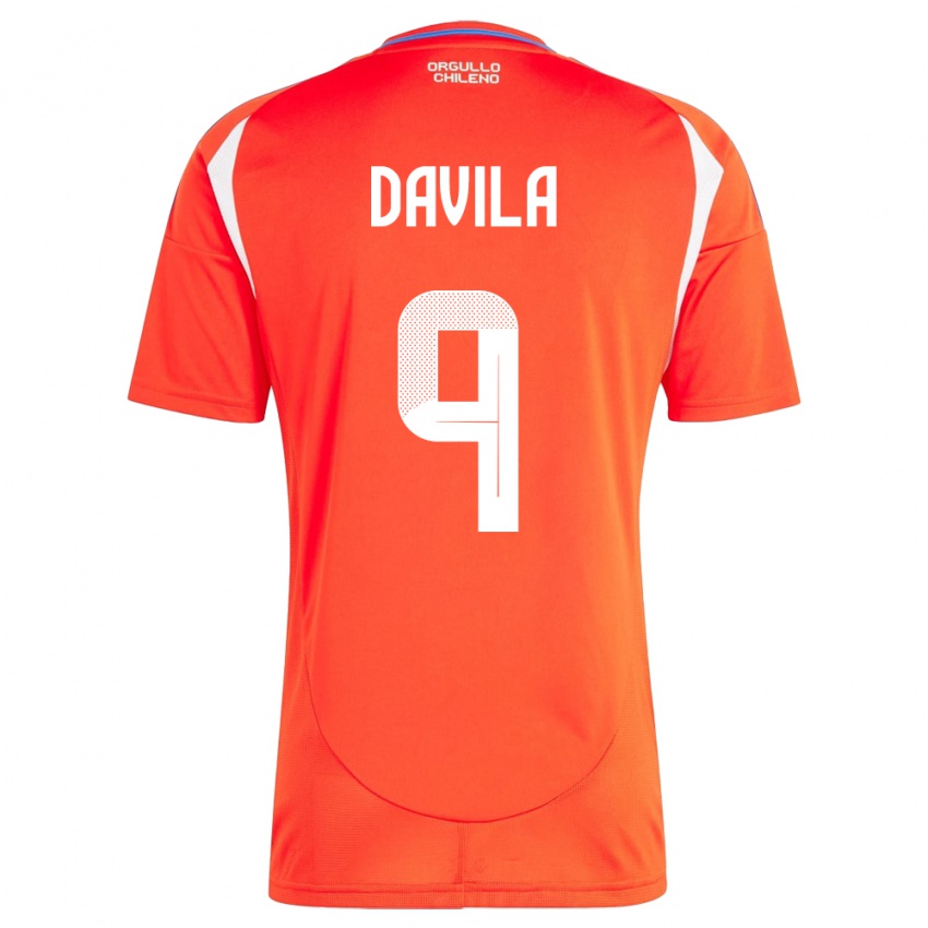 Dame Chile Víctor Dávila #9 Rød Hjemmetrøye Drakt Trøye 24-26 Skjorter T-Skjorte