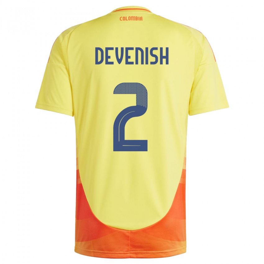 Dame Colombia Cristian Devenish #2 Gul Hjemmetrøye Drakt Trøye 24-26 Skjorter T-Skjorte