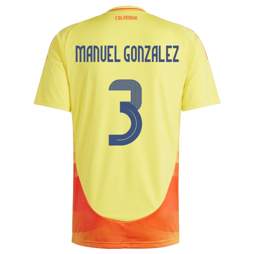 Dame Colombia Carlos Manuel González #3 Gul Hjemmetrøye Drakt Trøye 24-26 Skjorter T-Skjorte