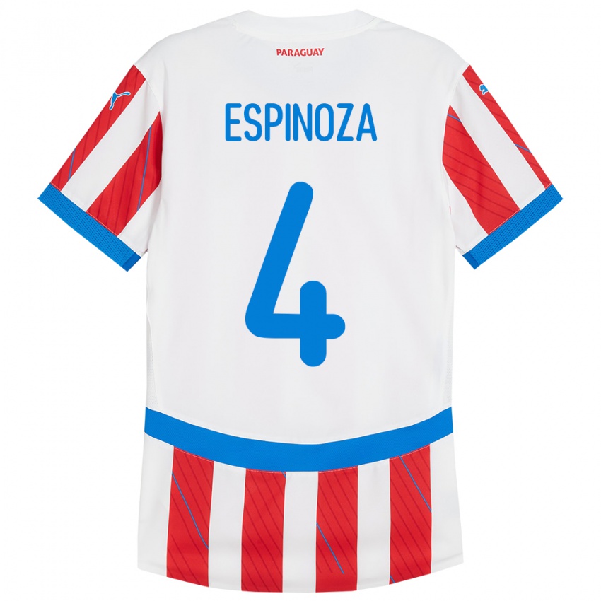 Dame Paraguay Matías Espinoza #4 Hvit Rød Hjemmetrøye Drakt Trøye 24-26 Skjorter T-Skjorte
