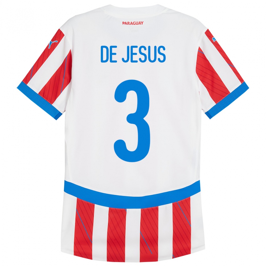 Dame Paraguay Ronaldo De Jesús #3 Hvit Rød Hjemmetrøye Drakt Trøye 24-26 Skjorter T-Skjorte