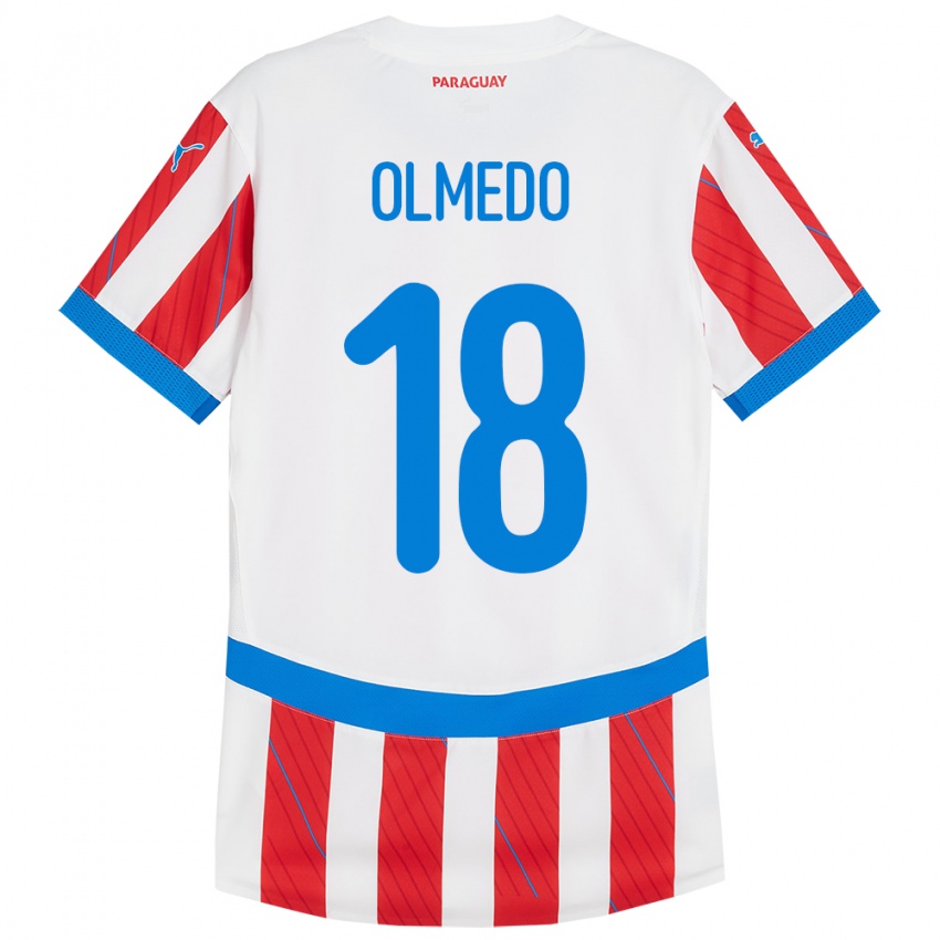 Dame Paraguay Cesar Olmedo #18 Hvit Rød Hjemmetrøye Drakt Trøye 24-26 Skjorter T-Skjorte