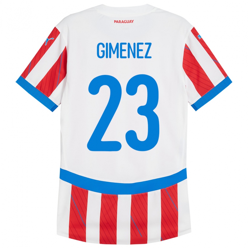 Dame Paraguay Miguel Giménez #23 Hvit Rød Hjemmetrøye Drakt Trøye 24-26 Skjorter T-Skjorte