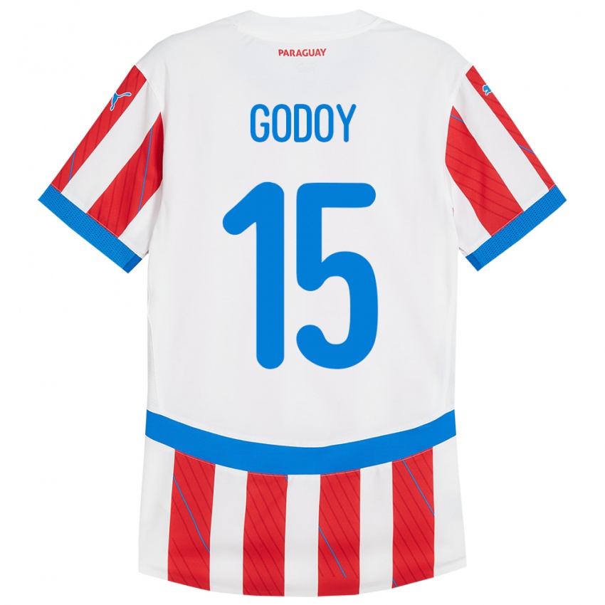 Dame Paraguay Fanny Godoy #15 Hvit Rød Hjemmetrøye Drakt Trøye 24-26 Skjorter T-Skjorte