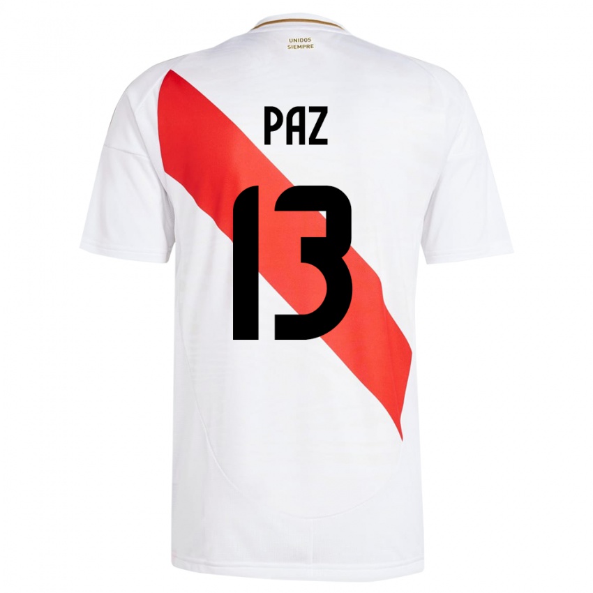 Dame Peru Braidy Paz #13 Hvit Hjemmetrøye Drakt Trøye 24-26 Skjorter T-Skjorte