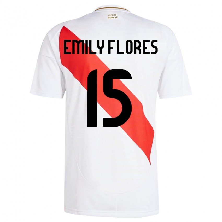 Dame Peru Emily Flores #15 Hvit Hjemmetrøye Drakt Trøye 24-26 Skjorter T-Skjorte