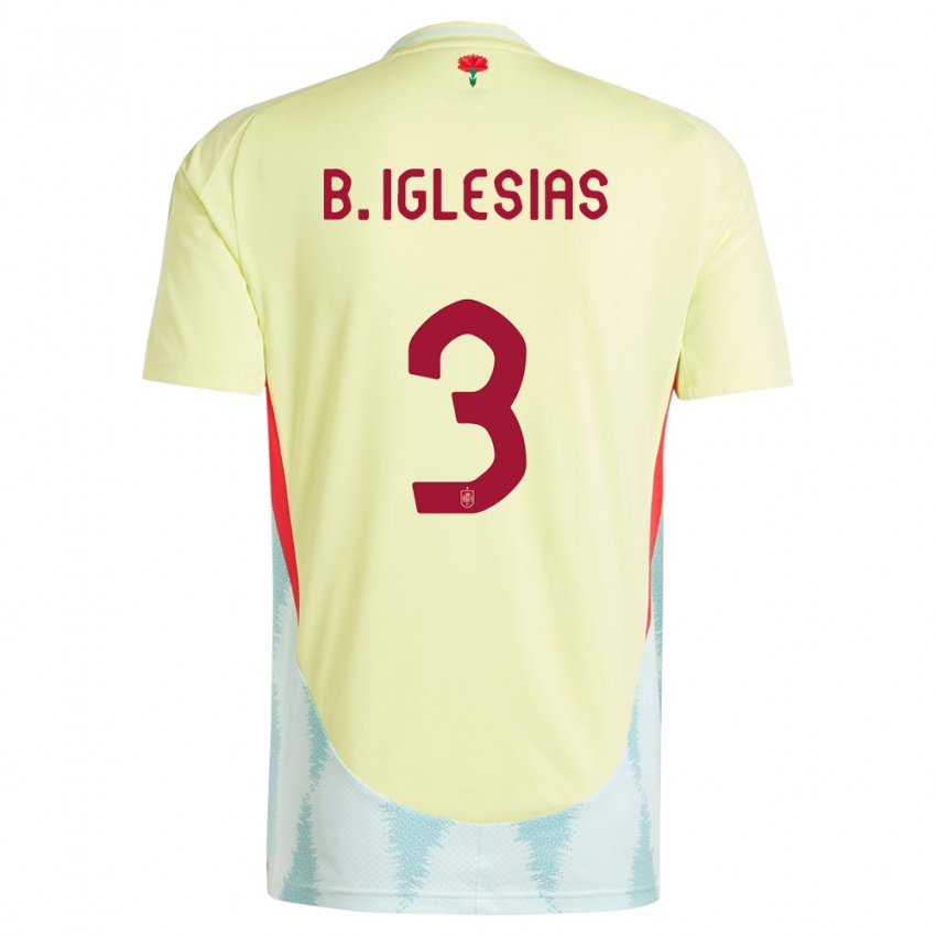 Dame Spania Borja Iglesias #3 Gul Bortetrøye Drakt Trøye 24-26 Skjorter T-Skjorte